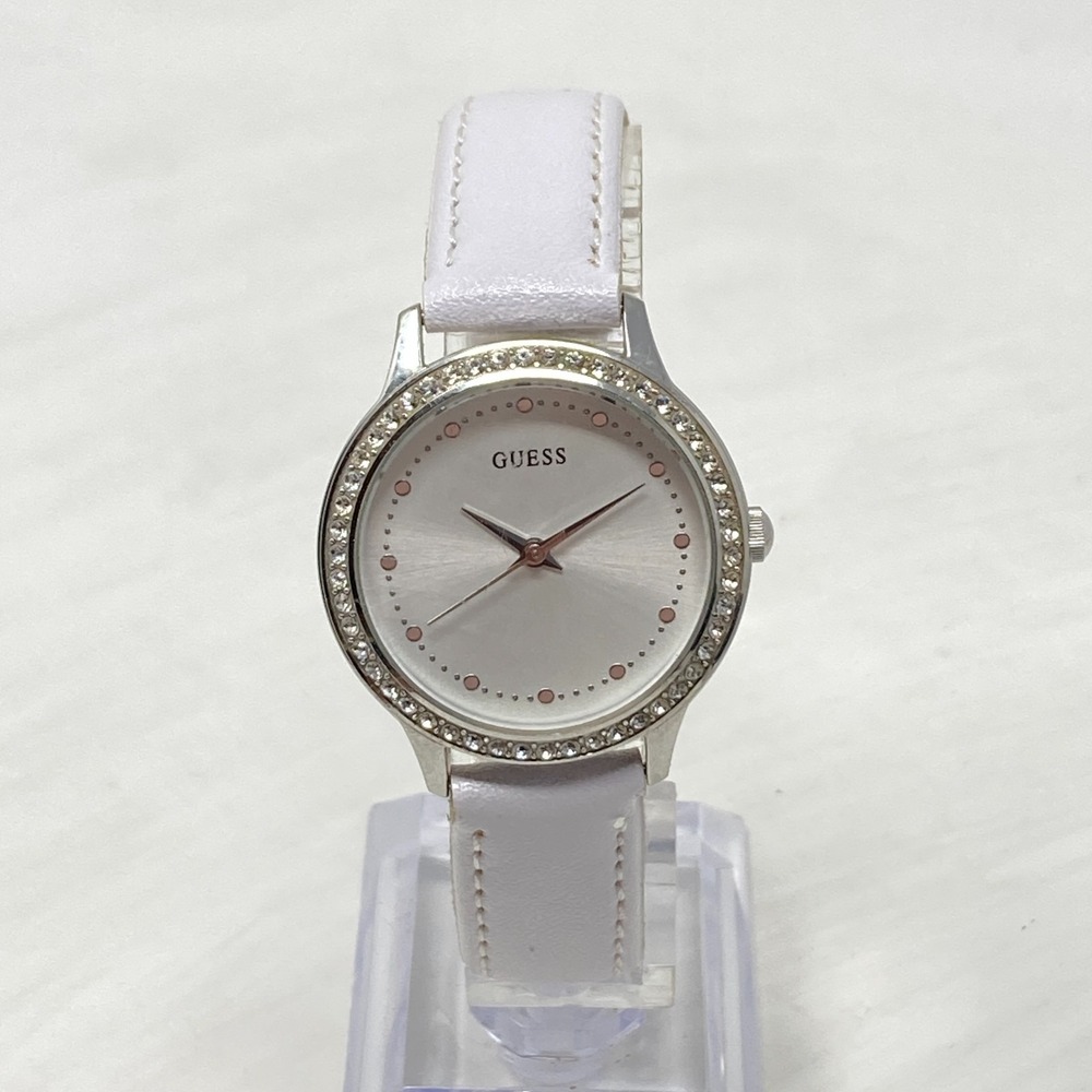Guess Watch Women Silver Tone 31mm Crystal Bezel Bling WR Round New Battery 8.5" - Picture 3 of 16